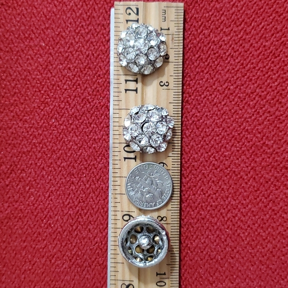Set of 3 vintage clear rhinestone silvertone shank buttons Sewing crafting - Picture 5 of 6